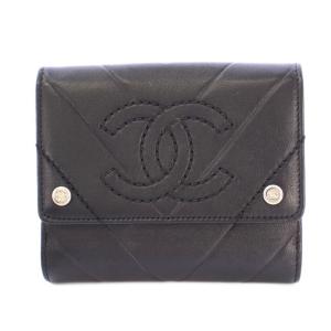 Vステッチ ココマーク コンパクトウォレット ブラック 10番台