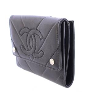 CHANEL Vステッチ ココマーク コンパクトウォレット ブラック 10番台