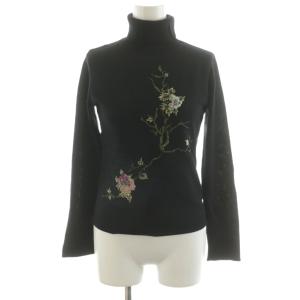 ニット カットソー 長袖 タートルネック 刺繍 花柄 0 黒 ブラック 016-270018 /AN7
