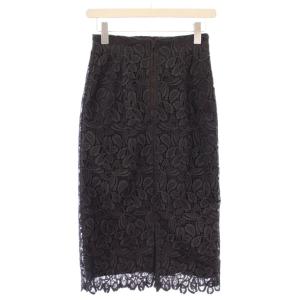 ANAYI パピヨンケミカルレースタイトスカート ミモレ ロング 刺繍 36 黒 ブラック 10222711470