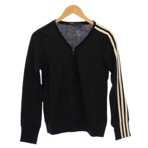 ヨウジヤマモト ニット 長袖 Vネック ハーフジップ ストレッチ サイドライン 麻 リネン S 黒 ブラック