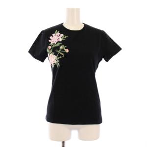 Tシャツ 半袖 クルーネック 刺繍 ストレッチ 1 黒 ブラック /BB