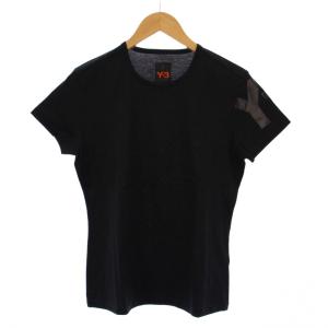 ヨウジヤマモト Tシャツ 半袖 クルーネック ストレッチ ロゴ プリント ワンカラー M 黒 ブラック