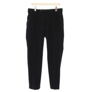 SLIM FIT テーパードパンツ スラックス タック ジップフライ ストレッチ 無地 50 黒 ブラック