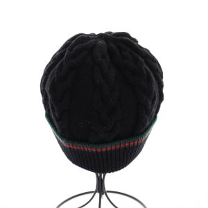 GUCCI シェリーライン ニット帽 帽子 ビーニー ニットキャップ ウール L 黒 ブラック ケーブル編み 149237