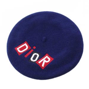 ベレー帽 帽子 ロゴ 刺繍 ウール 紺 ネイビー /BB OH