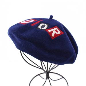 Christian Dior ベレー帽 帽子 ロゴ 刺繍 ウール 紺 ネイビー /BB OH
