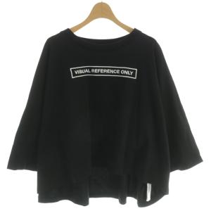 Tシャツ カットソー ワイドシルエット ロゴ刺繍 ドルマンスリーブ 八分袖 S 黒 ブラック A62226170