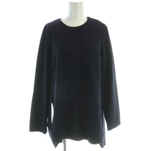 胸ポケットプルオーバーブラウス チュニック シャツ 長袖 ウール 38 紺 ネイビー 300CA330-2990