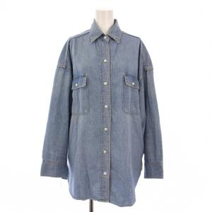 デニムシャツ ブラウス 長袖 レギュラーカラー 無地 F 水色 ライトブルー 19050500701010