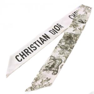 Christian Dior トワル ドゥ ジュイ ゾディア ミッツァ スカーフ シルク ロゴ 総柄 白 ホワイト /BB OH