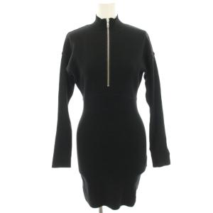 23AW タグ付き ジップアップミニワンピース タイト ニット ラムウール混 リブ切替 長袖 F 黒 ブラック