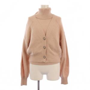 23AW アンサンブル ドロップショルダーニットカーディガン セーター 長袖 タートルネック F ピンク