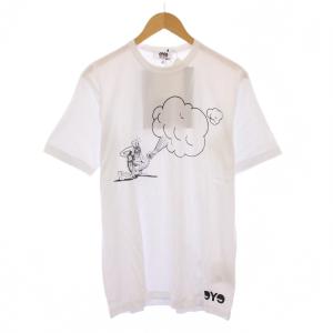 綿天竺 製品プリントTシャツ 半袖 クルーネック イラスト ストレッチ M 白 ホワイト タグ付き WT-T914