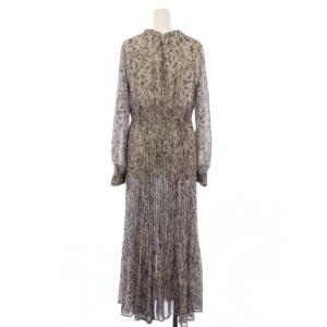 ドローイングアートフラワーワンピース フレア マキシ ロング 長袖 シアー シースルー 花柄 2 グレー