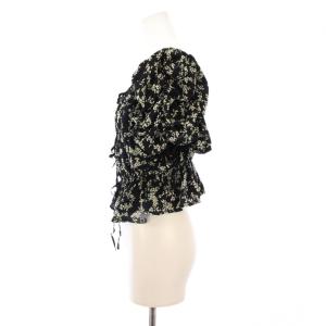 Lily Brown LilyBrown インテージフラワーパターンブラウス シャツ プルオーバー 半袖 ショート丈 花柄 F 黒 ブラック LWFB234054