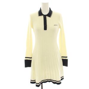 25SS ポロニットミニワンピース ボーダー 長袖 F 白 ホワイト LWNO251132 /HN JS