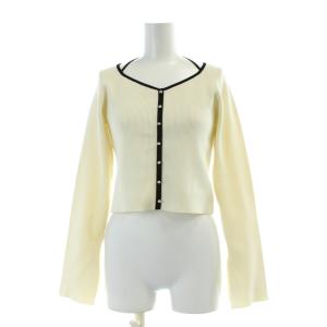 25SS バックシャンクロップドニット 長袖 Vネック 前開き 金ボタン リボン リブ バイカラー 2