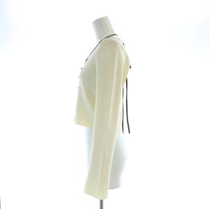 Rirandture 25SS バックシャンクロップドニット 長袖 Vネック 前開き 金ボタン リボン リブ バイカラー 2