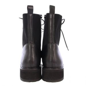 cava cava レースアップニットブーツ ショート ローヒール レザー 切替 ワンカラー 24cm 黒 ブラック 7420149