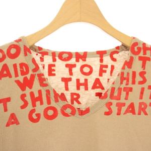 Martin Margiela 08AW ここのえ期 エイズT Tシャツ カットソー 半袖 Vネック ロゴ S ベージュ 32 GC099
