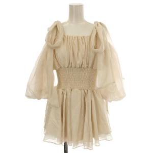 24SS ウエストシャーリングリボンブラウス オフショル シャツ 半袖 F ピンクベージュ SWFB241135