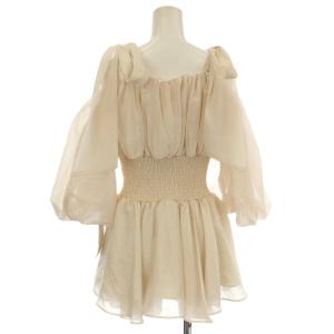 SNIDEL 24SS ウエストシャーリングリボンブラウス オフショル シャツ 半袖 F ピンクベージュ SWFB241135