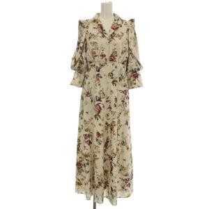23SS ビスチェライクプリントワンピース 花柄 ワンピース ロング パフスリーブ 半袖 1 ベージュ