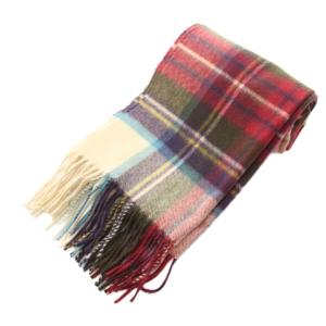 Johnstons マフラー ストール フリンジ チェック柄 カシミヤ 190×35cm 赤 レッド ベージュ IV30 4AF