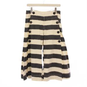 岡山児島工場産 ワイドパンツ タック ボーダー柄 XS アイボリー グレー /BB