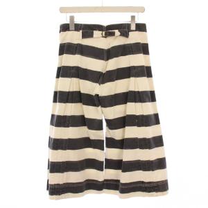 KAPITAL 岡山児島工場産 ワイドパンツ タック ボーダー柄 XS アイボリー グレー /BB