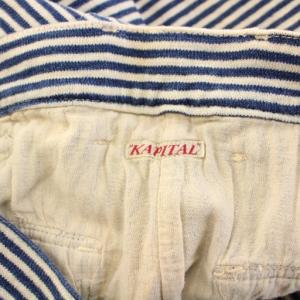 KAPITAL スラックスパンツ ストレート ジップフライ ストレッチ ストライプ柄 0 紺 ネイビー ベージュ /BB