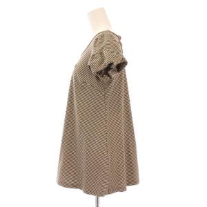 BURBERRY LONDON カットソー 半袖 Uネック ストレッチ ロゴ 刺繍 ボーダー柄 38 茶 ブラウン /BB