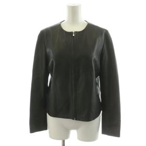 ノーカラージャケット レザージャケット 革ジャン ラムレザー 羊革 36 黒 ブラック 11-07-74-07201
