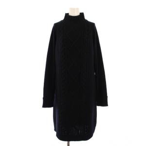 ニット ワンピース ひざ丈 長袖 ハイネック ウール カシミヤ S 紺 01-8305760 /BM