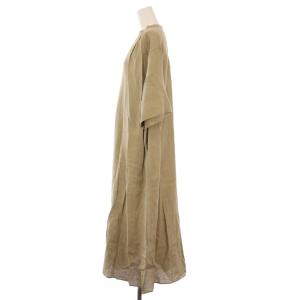 green label relaxing フレンチリネンシャツワンピース ミモレ ロング 半袖 スキッパー 無地 F ベージュ タグ付き 3626-146-3334
