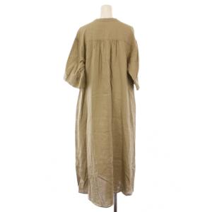 green label relaxing フレンチリネンシャツワンピース ミモレ ロング 半袖 スキッパー 無地 F ベージュ タグ付き 3626-146-3334