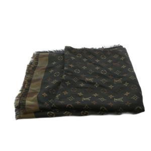 LOUIS VUITTON ソーシャイン モノグラム ストール フリンジ シルク ノワール M71548