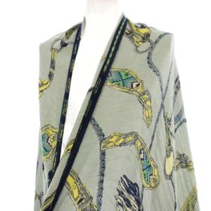 ストール タッセル ショール 水色 ネイビー /G