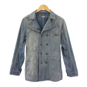デニムジャケット アウター ミドル丈 ダブル ワンカラー 青 ブルー /BB