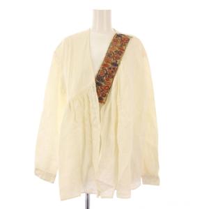 シャツカーディガン 長袖 前開きトッパー 刺繍 麻 リネン ウール XS アイボリー /BB
