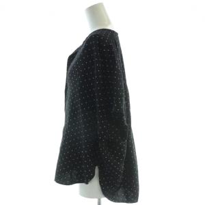 JOURNAL STANDARD 24SS レーヨン麻ノーカラースキッパーブラウス シャツ プルオーバー 半袖 リネン 水玉 ドット 黒