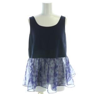 カットソー チュニック ノースリーブ 切替 花柄 シアー 40 紺 ネイビー 紫 パープル M5N01-102-28