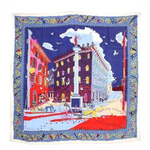 スカーフ 大判 青 マルチカラー /G