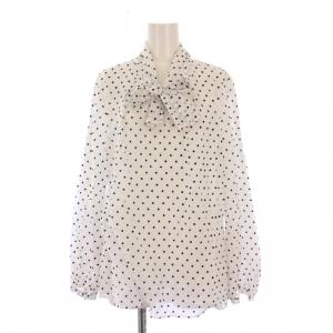 シアードットボウタイブラウス シャツ 長袖 シースルー リボン バイカラー F 白 ホワイト 黒 ブラック