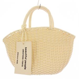 かごバッグ カゴバッグ ハンドバッグ 編み込み ロゴチャーム ワンカラー 白 ホワイト /BB