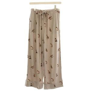 キャットモチーフロングパンツ F ピンクベージュ ブラウン CAT柄 猫柄 PWCP194322 /AJ