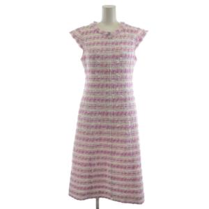 フラワースライダー ツイード ワンピース 36 ピンク ホワイト 6416730