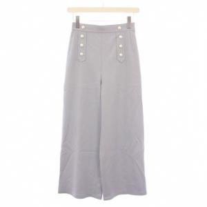 ワイドパンツ スラックス ストレッチ ウール フェイクパール 装飾 34 水色 ライトブルー タグ付き