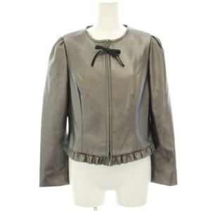 フェイクレザージャケット ノーカラージャケット フリル ショート丈 36 シルバー色 TD-414513